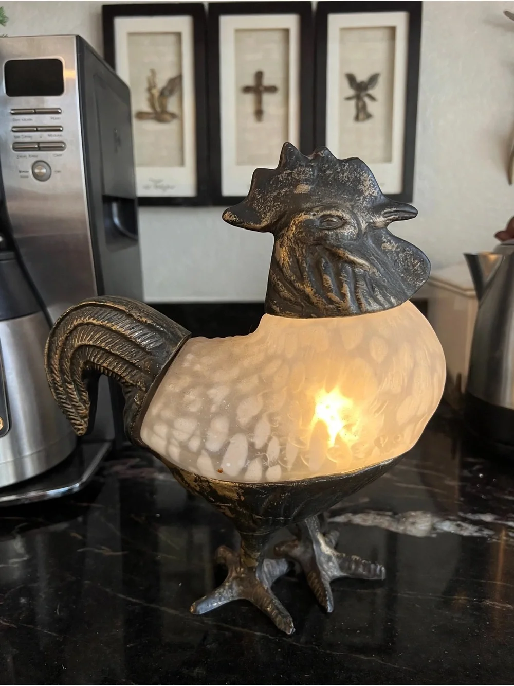 Vintage Rooster Accent Lamp Glass & Bronze Bronze Metal